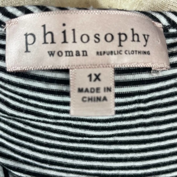 Philosophy Black/White Striped Crew Neck Bell Sleeve T-shirt Style Top Size 1X - Picture 6 of 7